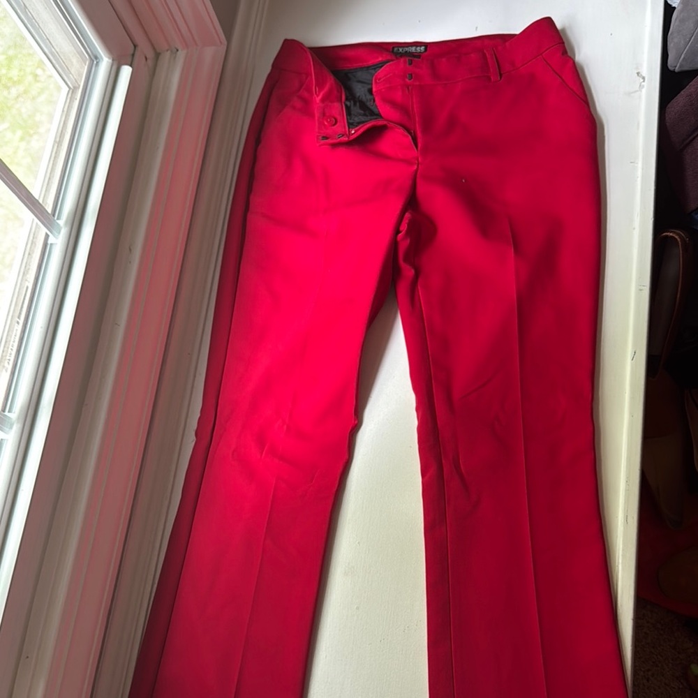 Express Red Flare Wide Leg Jeans